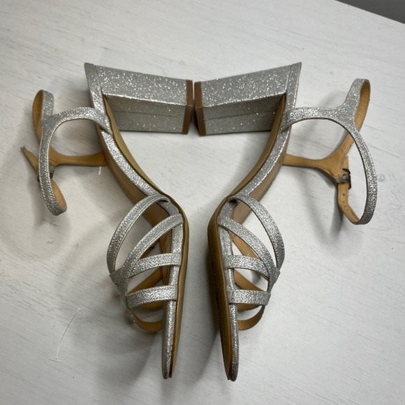 American Glamour/Badgley Mischka Silver Heels Sparkly Open Toe Sandal - Picture 3 of 11